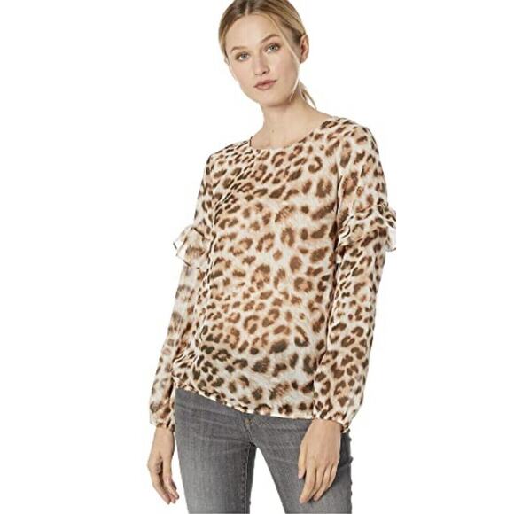 Wrangler Retro Blouse Womens XL Extra Large Cheetah Sheer Ruffle Tiered Sleeve - Picture 13 of 15